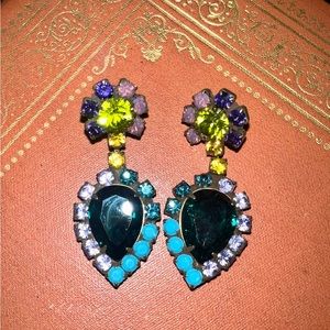 Calypso Loves DANNIJO Cruz drop multi colored rhinestone earrings. 2” long.